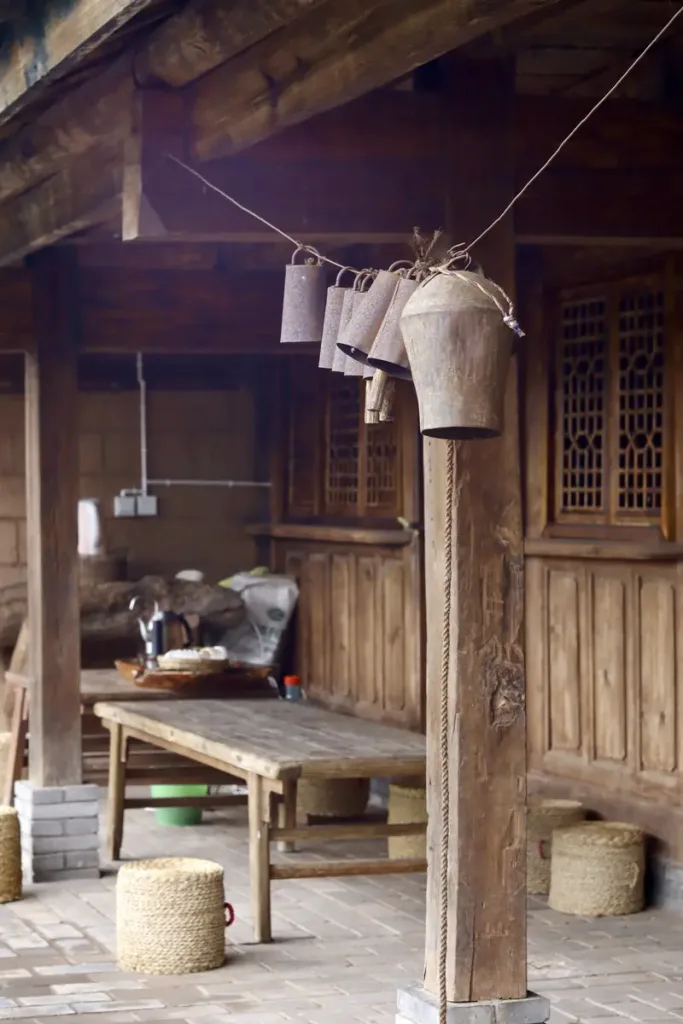 Traditional wooden house of a tea-farming family on an ancient tea mountain