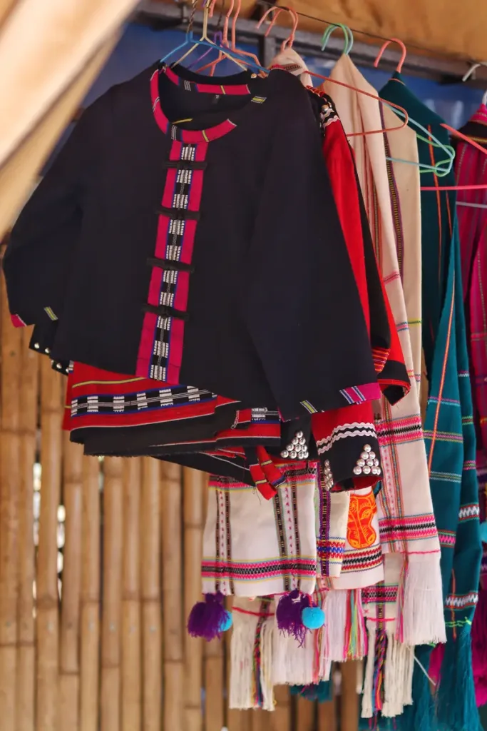 Traditional embroidered ethnic clothing in a Jingmai Mountain village