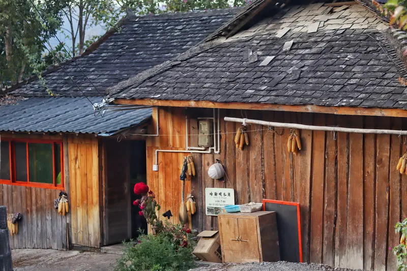 Traditional wooden houses in a Lahu village in southern Yunnan