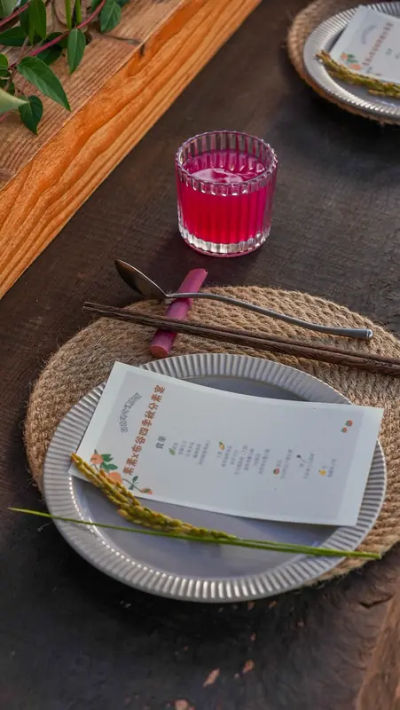 Place setting with menu card at a Yunnan farm-to-table dinner