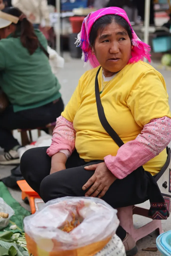 Ethnic minority vendor at a local market near Menghai, Xishuangbanna.