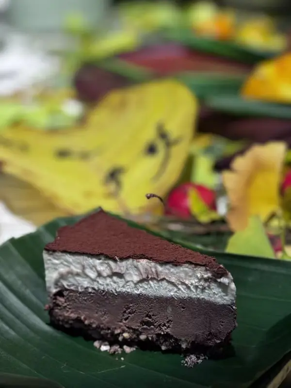 Vegan chocolate tart dessert, highlight from the Yunnan vegan fine dining tour