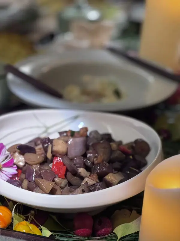 Eggplant course, highlight from the Yunnan vegan fine dining tour