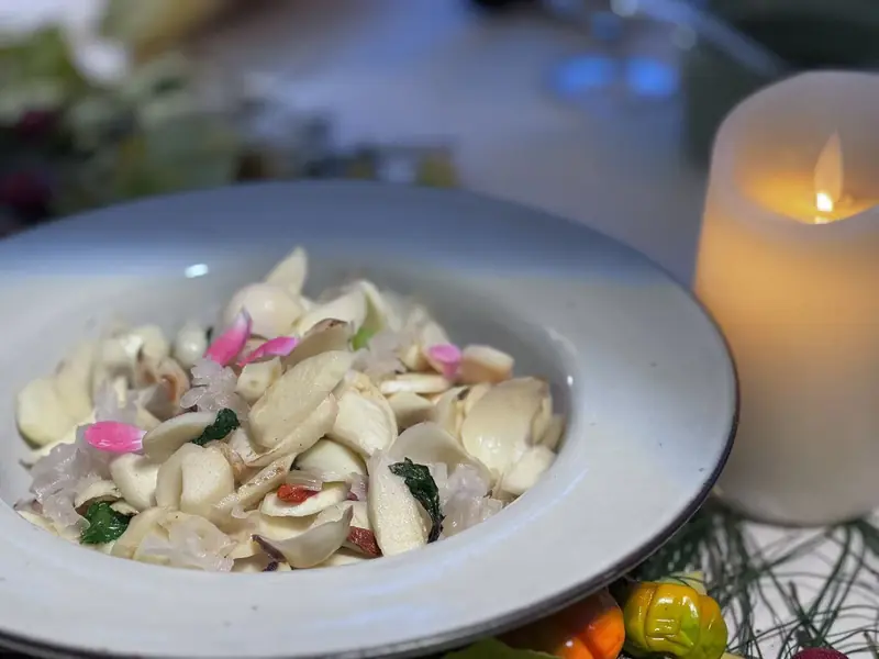 Lotus bud course, highlight from the Yunnan vegan fine dining tour