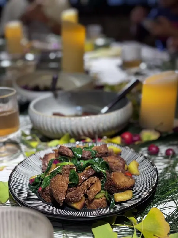 Plated mushroom course, highlight from the Yunnan vegan fine dining tour