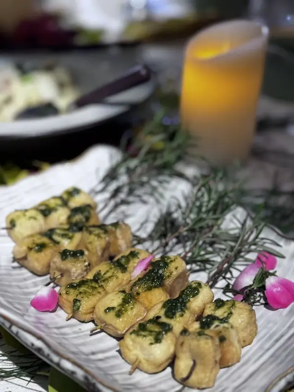 Skewered appetizers plate, highlight from the Yunnan vegan fine dining tour