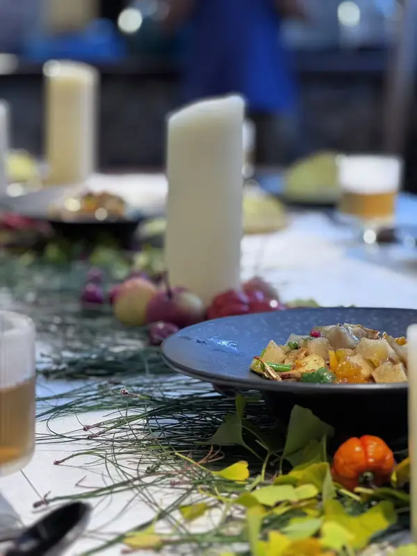 Candlelit table setting, highlight from the Yunnan vegan fine dining tour