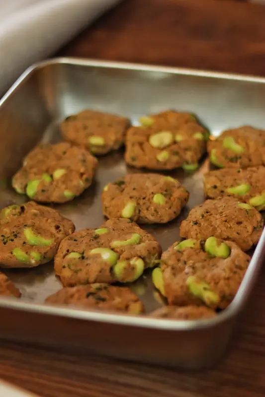 Tray of freshly cooked vegan patties from a Yunnan cooking workshop